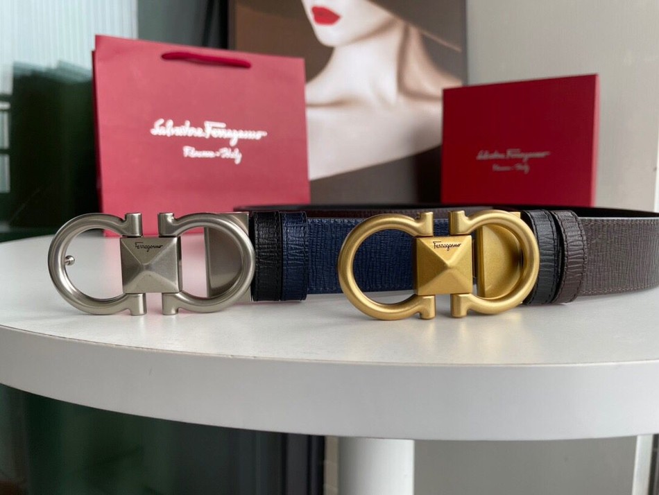 Ferragamo classic figure 8 with new elements metal buckle leather 3.5cm belt