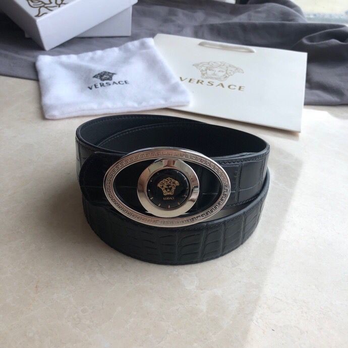 Versace Men s black leather embossed belt 3.5cm