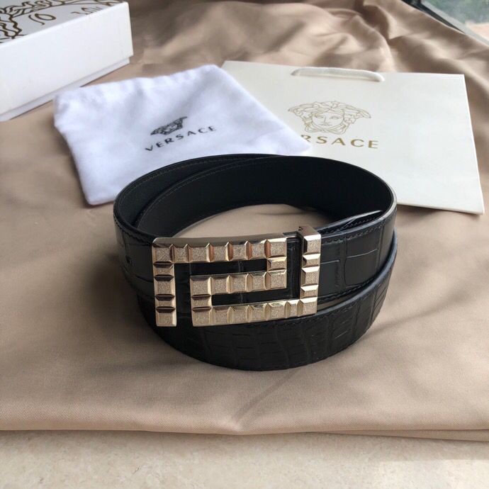Versace Men s black cowhide crocodile pattern belt 3.5cm
