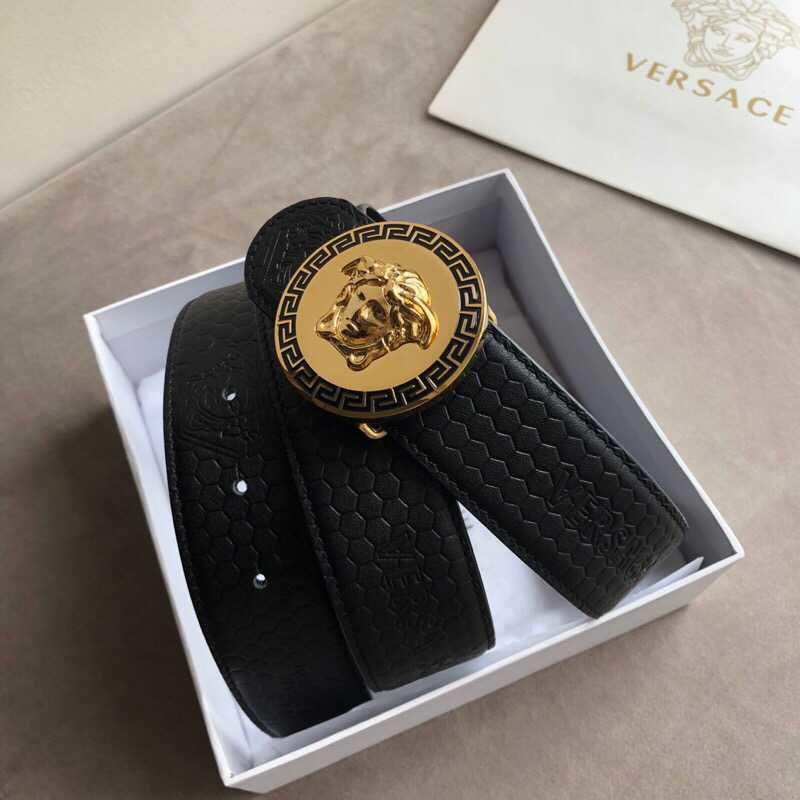 Versace Stainless steel Medusa resin men s black cowhide Medusa logo belt 3.8cm