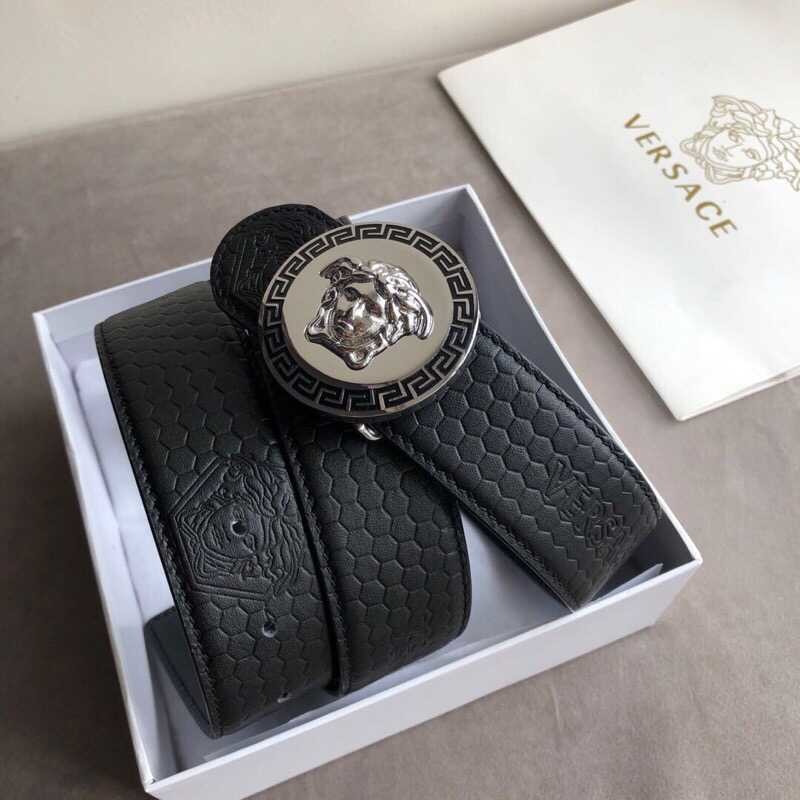 Versace Stainless steel Medusa resin men s black cowhide Medusa logo belt 3.8cm