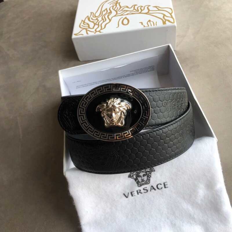 Versace Men s Black Cowhide Medusa Logo Belt 3.8cm
