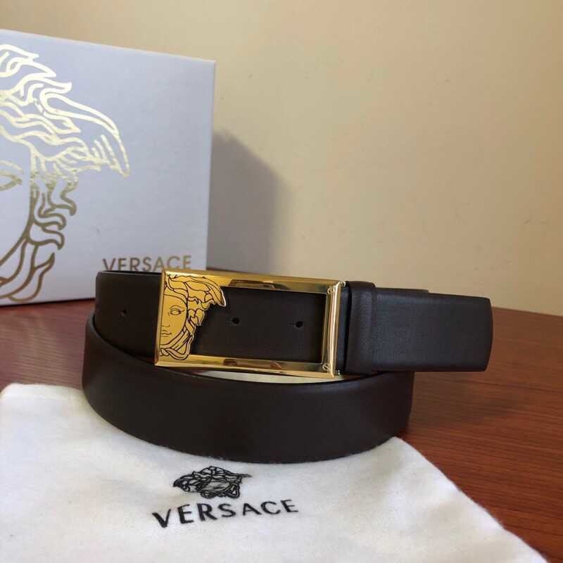 Versace Men s black/brown leather belt 3.5cm