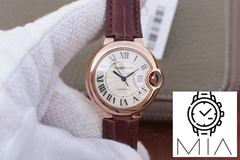 Ballon Bleu De Cartier Ladies 33mm V6 Factory 18K Rose Gold Case White Dial